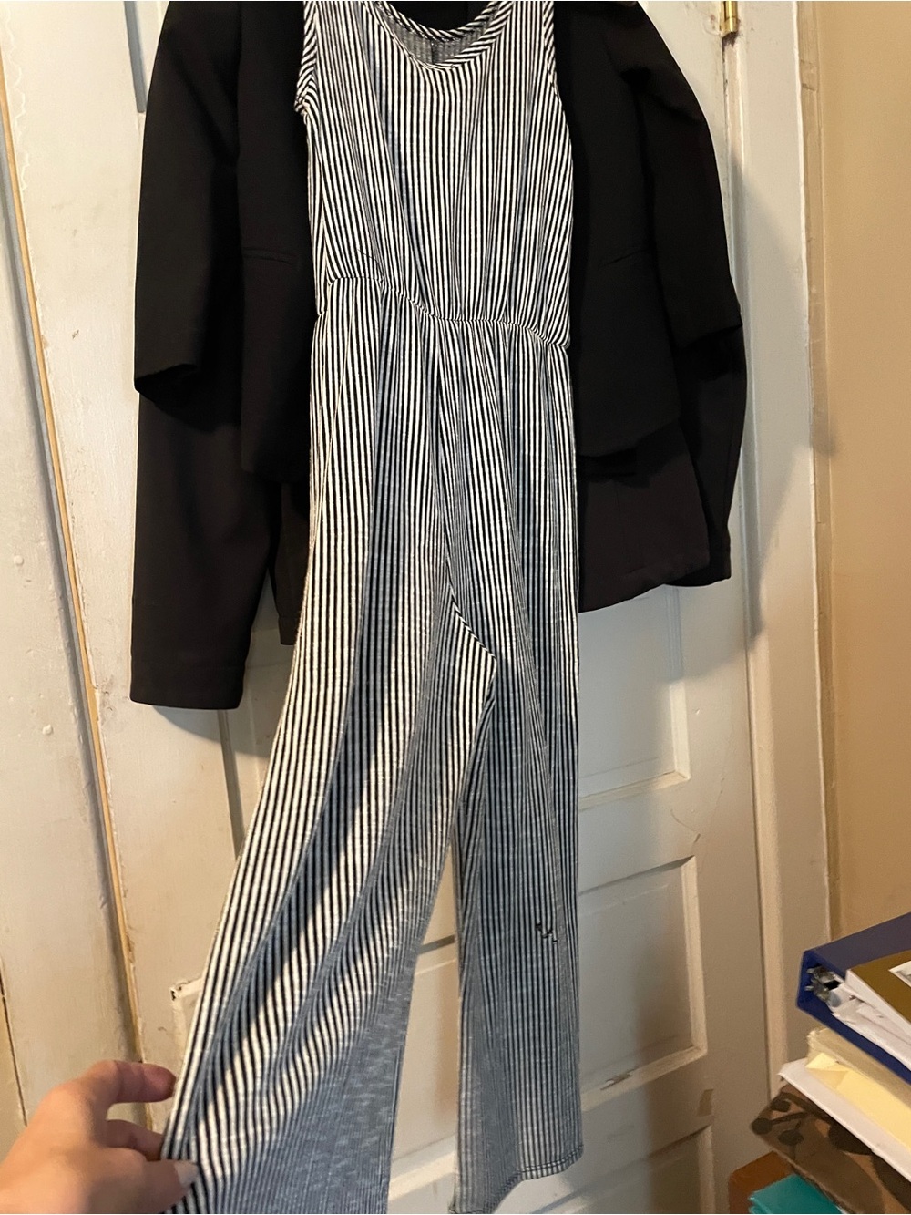 Striped Black & White Wide-Leg Jumpsuit